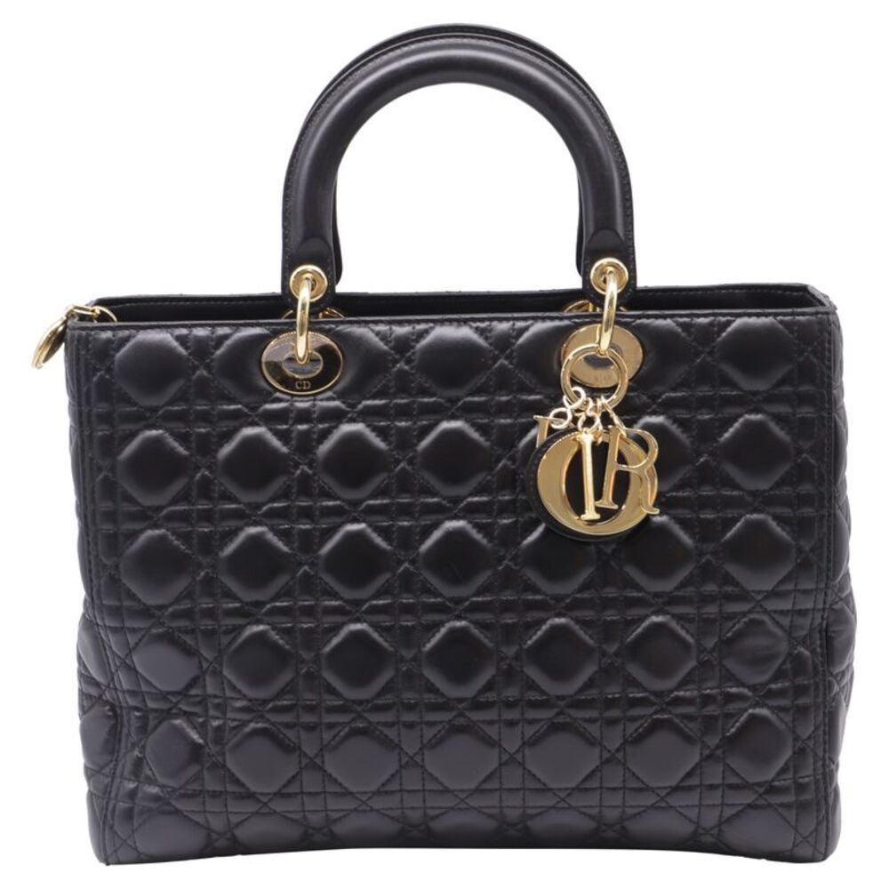 Dior Large Lady Dior Top Handle Bag in Black Lambskin leather